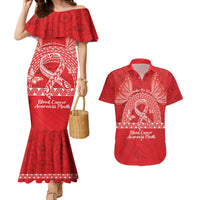 Personalised In September We Wear Red Couples Matching Mermaid Dress and Hawaiian Shirt Polynesia Blood Cancer Awareness LT14 Red - Polynesian Pride
