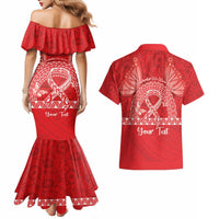 Personalised In September We Wear Red Couples Matching Mermaid Dress and Hawaiian Shirt Polynesia Blood Cancer Awareness LT14 - Polynesian Pride