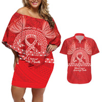 Personalised In September We Wear Red Couples Matching Off Shoulder Short Dress and Hawaiian Shirt Polynesia Blood Cancer Awareness LT14 Red - Polynesian Pride
