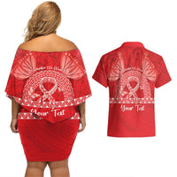 Personalised In September We Wear Red Couples Matching Off Shoulder Short Dress and Hawaiian Shirt Polynesia Blood Cancer Awareness LT14 - Polynesian Pride