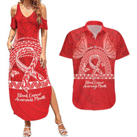 Personalised In September We Wear Red Couples Matching Summer Maxi Dress and Hawaiian Shirt Polynesia Blood Cancer Awareness LT14 Red - Polynesian Pride
