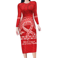 Personalised In September We Wear Red Family Matching Long Sleeve Bodycon Dress and Hawaiian Shirt Polynesia Blood Cancer Awareness LT14 Mom's Dress Red - Polynesian Pride