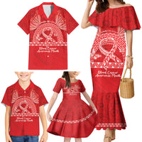 Personalised In September We Wear Red Family Matching Mermaid Dress and Hawaiian Shirt Polynesia Blood Cancer Awareness LT14 - Polynesian Pride
