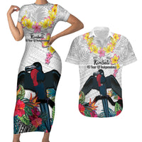 Kiribati Independence Day Couples Matching Short Sleeve Bodycon Dress and Hawaiian Shirt Frigatebird Mix Tropical Flowers - White Style LT14 White - Polynesian Pride