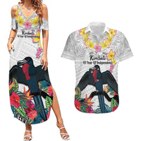 Kiribati Independence Day Couples Matching Summer Maxi Dress and Hawaiian Shirt Frigatebird Mix Tropical Flowers - White Style LT14 White - Polynesian Pride