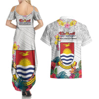 Kiribati Independence Day Couples Matching Summer Maxi Dress and Hawaiian Shirt Frigatebird Mix Tropical Flowers - White Style LT14 - Polynesian Pride