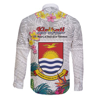 Kiribati Independence Day Family Matching Off The Shoulder Long Sleeve Dress and Hawaiian Shirt Frigatebird Mix Tropical Flowers - White Style LT14 - Polynesian Pride
