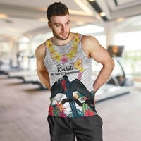 Kiribati Independence Day Men Tank Top Frigatebird Mix Tropical Flowers - White Style LT14 White - Polynesian Pride