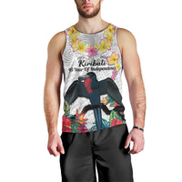 Kiribati Independence Day Men Tank Top Frigatebird Mix Tropical Flowers - White Style LT14 - Polynesian Pride