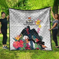 Kiribati Independence Day Quilt Frigatebird Mix Tropical Flowers - White Style LT14 - Polynesian Pride