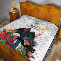 Kiribati Independence Day Quilt Frigatebird Mix Tropical Flowers - White Style LT14 - Polynesian Pride