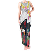 Kiribati Independence Day Tank Maxi Dress Frigatebird Mix Tropical Flowers - White Style LT14 Women White - Polynesian Pride