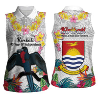 Kiribati Independence Day Women Sleeveless Polo Shirt Frigatebird Mix Tropical Flowers - White Style