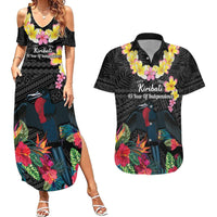 Kiribati Independence Day Couples Matching Summer Maxi Dress and Hawaiian Shirt Frigatebird Mix Tropical Flowers - Black Style LT14 Black - Polynesian Pride