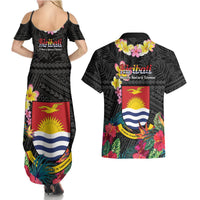 Kiribati Independence Day Couples Matching Summer Maxi Dress and Hawaiian Shirt Frigatebird Mix Tropical Flowers - Black Style LT14 - Polynesian Pride
