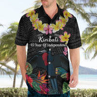 Kiribati Independence Day Hawaiian Shirt Frigatebird Mix Tropical Flowers - Black Style LT14 - Polynesian Pride