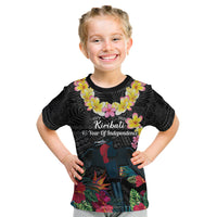 Kiribati Independence Day Kid T Shirt Frigatebird Mix Tropical Flowers - Black Style