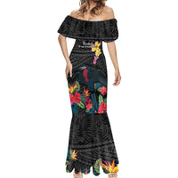 Kiribati Independence Day Mermaid Dress Frigatebird Mix Tropical Flowers - Black Style