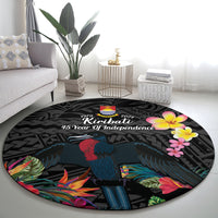 Kiribati Independence Day Round Carpet Frigatebird Mix Tropical Flowers - Black Style LT14 - Polynesian Pride