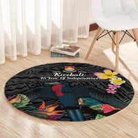 Kiribati Independence Day Round Carpet Frigatebird Mix Tropical Flowers - Black Style LT14 - Polynesian Pride