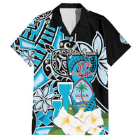 Personalised Guam Liberation Day Family Matching Off The Shoulder Long Sleeve Dress and Hawaiian Shirt 80th Anniversary Chamorro Latte Stone With Guasali Flowers LT14 Dad's Shirt - Short Sleeve Blue - Polynesian Pride