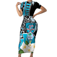 Personalised Guam Liberation Day Family Matching Short Sleeve Bodycon Dress and Hawaiian Shirt Chamorro Latte Stone With Guasali Flowers