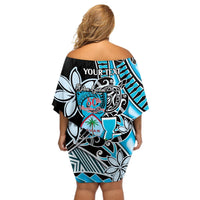 Personalised Guam Liberation Day Off Shoulder Short Dress 80th Anniversary Chamorro Latte Stone With Guasali Flowers LT14 - Polynesian Pride