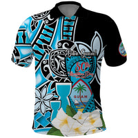 Personalised Guam Liberation Day Polo Shirt 80th Anniversary Chamorro Latte Stone With Guasali Flowers LT14 Blue - Polynesian Pride