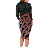 New Zealand Mangopare Tamanako Family Matching Long Sleeve Bodycon Dress and Hawaiian Shirt Aotearoa Maori LT14 - Polynesian Pride