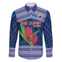 Custom Samoa Rugby Family Matching Off The Shoulder Long Sleeve Dress and Hawaiian Shirt 2024 Go Champions Samoan Gingers LT14 Dad's Shirt - Long Sleeve Blue - Polynesian Pride