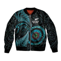 New Zealand Archery Bomber Jacket Aotearoa Silver Fern Maori LT14 Unisex Turquoise - Polynesian Pride