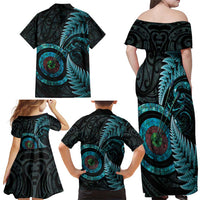 New Zealand Archery Family Matching Off Shoulder Maxi Dress and Hawaiian Shirt Aotearoa Silver Fern Maori LT14 - Polynesian Pride