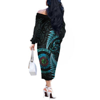 New Zealand Archery Off The Shoulder Long Sleeve Dress Aotearoa Silver Fern Maori LT14 - Polynesian Pride