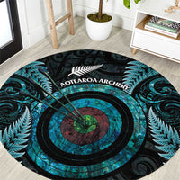 New Zealand Archery Round Carpet Aotearoa Silver Fern Maori LT14 Turquoise - Polynesian Pride