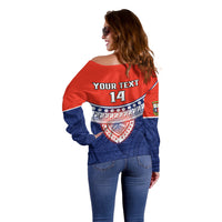 Custom Fiji School Off Shoulder Sweater Marist Brothers Fijian Tapa Pattern LT14 - Polynesian Pride
