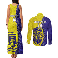 Custom Fiji School Couples Matching Tank Maxi Dress and Long Sleeve Button Shirts Suva Grammar Lions With Fijian Tapa LT14 - Polynesian Pride