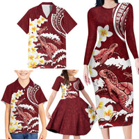 Blood Gold Polynesia Family Matching Long Sleeve Bodycon Dress and Hawaiian Shirt Polynesian Frangipani With Sea Turtles LT14 - Polynesian Pride