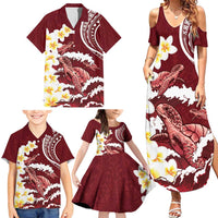 Blood Gold Polynesia Family Matching Summer Maxi Dress and Hawaiian Shirt Polynesian Frangipani With Sea Turtles LT14 - Polynesian Pride