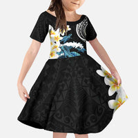 Black Polynesia Family Matching Tank Maxi Dress and Hawaiian Shirt Polynesian Frangipani With Sea Turtles