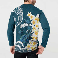 Dark Teal Polynesia Button Sweatshirt Polynesian Frangipani With Sea Turtles