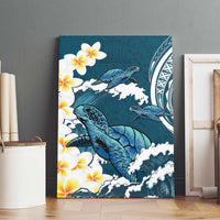 Dark Teal Polynesia Canvas Wall Art Polynesian Frangipani With Sea Turtles