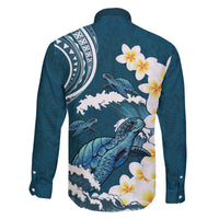 Dark Teal Polynesia Family Matching Off The Shoulder Long Sleeve Dress and Hawaiian Shirt Polynesian Frangipani With Sea Turtles LT14 - Polynesian Pride
