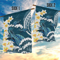 Dark Teal Polynesia Garden Flag Polynesian Frangipani With Sea Turtles