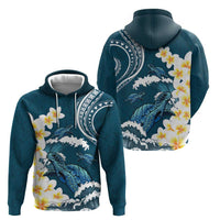 Dark Teal Polynesia Hoodie Polynesian Frangipani With Sea Turtles