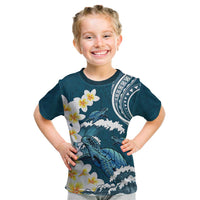 Dark Teal Polynesia Kid T Shirt Polynesian Frangipani With Sea Turtles