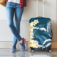 Dark Teal Polynesia Luggage Cover Polynesian Frangipani With Sea Turtles