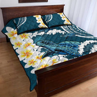 Dark Teal Polynesia Quilt Bed Set Polynesian Frangipani With Sea Turtles