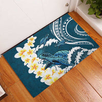 Dark Teal Polynesia Rubber Doormat Polynesian Frangipani With Sea Turtles