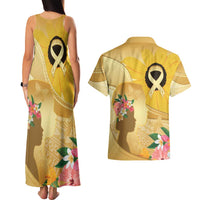 Polynesia Childhood Cancer Awareness Couples Matching Tank Maxi Dress and Hawaiian Shirt Be Bold Go Gold Polynesian Art