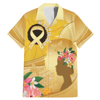 Polynesia Childhood Cancer Awareness Family Matching Mermaid Dress and Hawaiian Shirt Be Bold Go Gold Polynesian Art LT14 Dad's Shirt - Short Sleeve Gold - Polynesian Pride